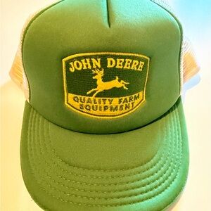 John Deere Quality Farm Equipment Trucker Hat - Green & White Mesh Snapback